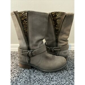 UGG Australia Silva Fawn Suede Taupe Women's Boot Italian Patent Snake 1005435‎